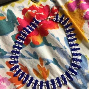 Blue and white African styled necklace